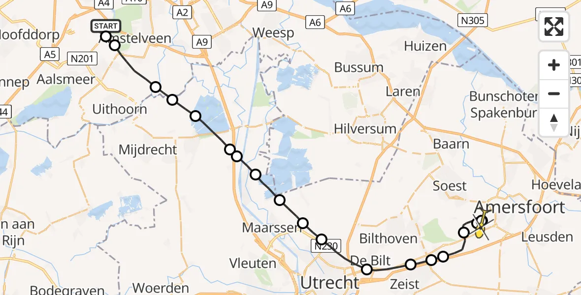 Routekaart van de vlucht: Politieheli naar Amersfoort