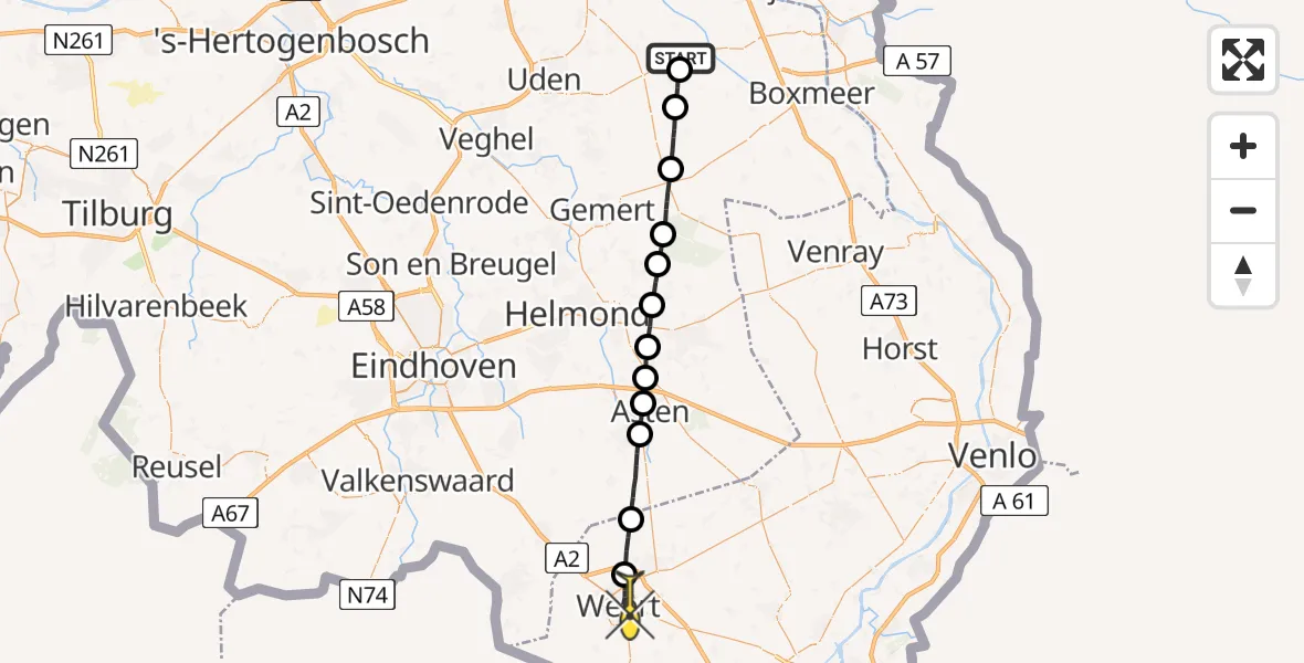 Routekaart van de vlucht: Lifeliner 3 naar Weert