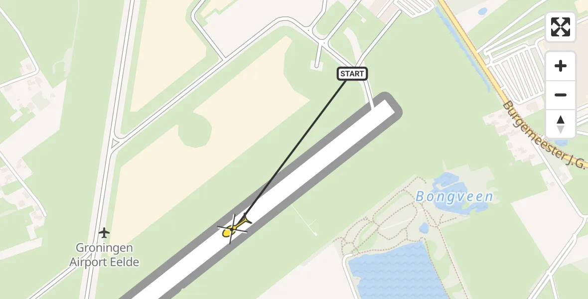 Routekaart van de vlucht: Traumahelikopter naar Groningen Airport Eelde