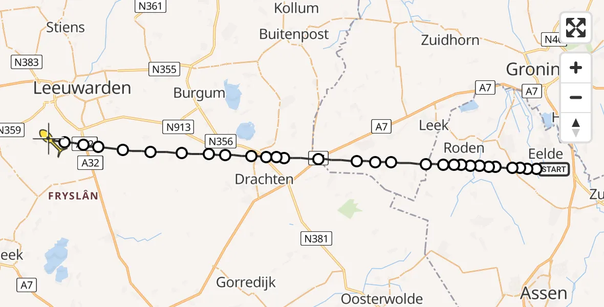 Routekaart van de vlucht: Lifeliner 4 naar Weidum