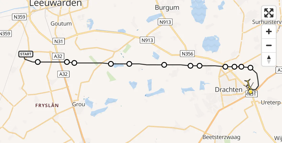 Routekaart van de vlucht: Lifeliner 4 naar Vliegveld Drachten