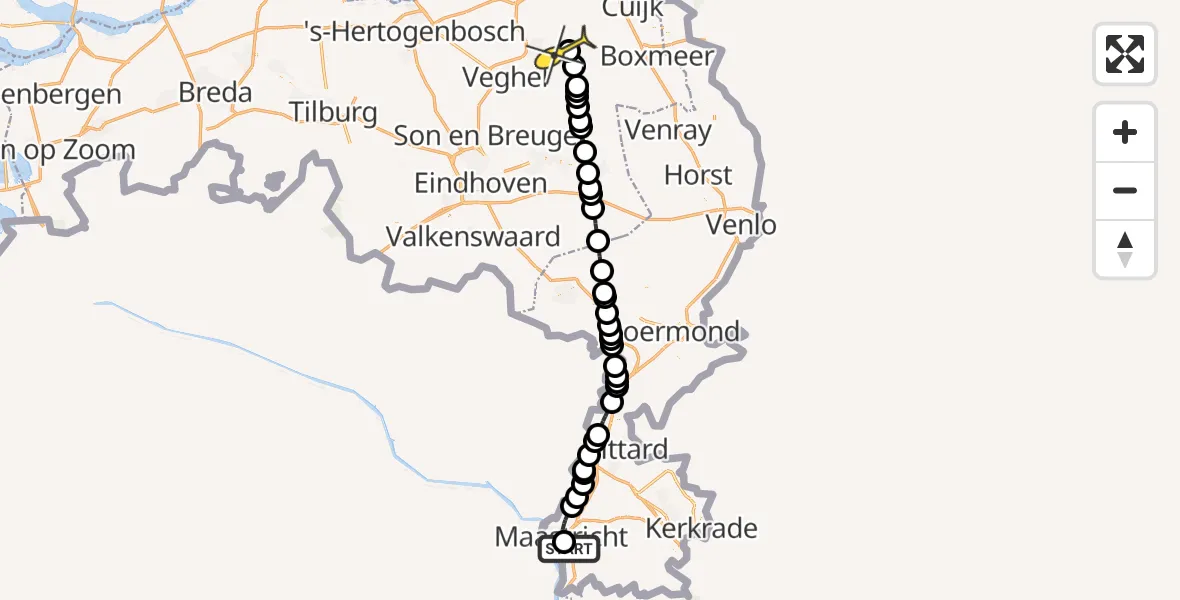 Routekaart van de vlucht: Lifeliner 3 naar Vliegbasis Volkel