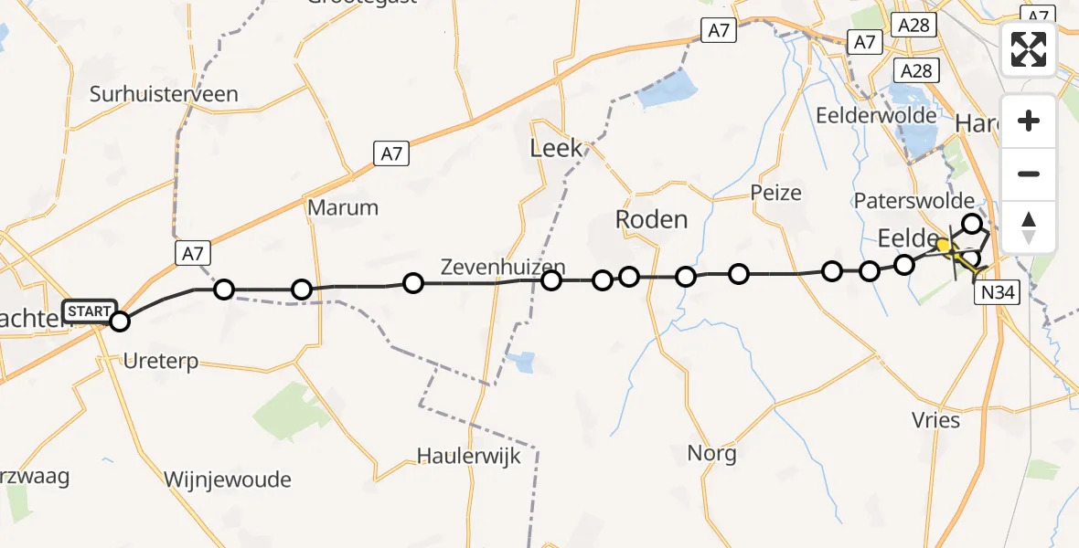 Routekaart van de vlucht: Lifeliner 4 naar Groningen Airport Eelde