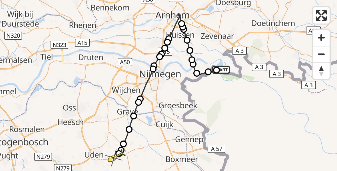 Routekaart van de vlucht: Lifeliner 3 naar Vliegbasis Volkel