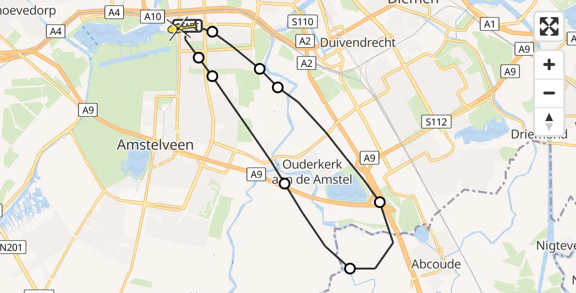 Routekaart van de vlucht: Lifeliner 1 naar VU Medisch Centrum Amsterdam