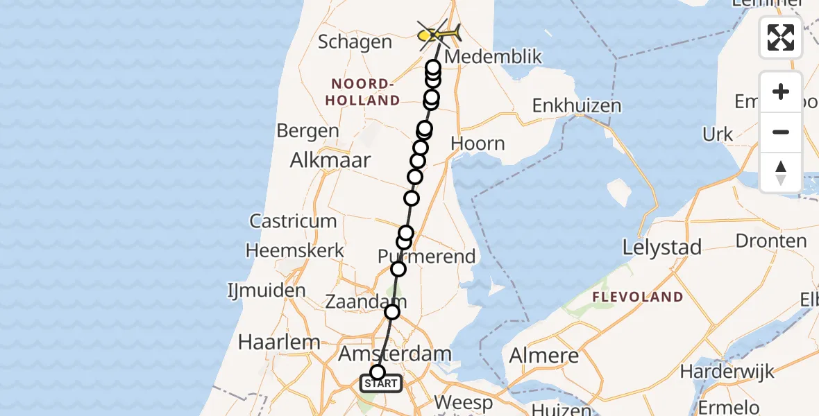 Routekaart van de vlucht: Lifeliner 1 naar Middenmeer