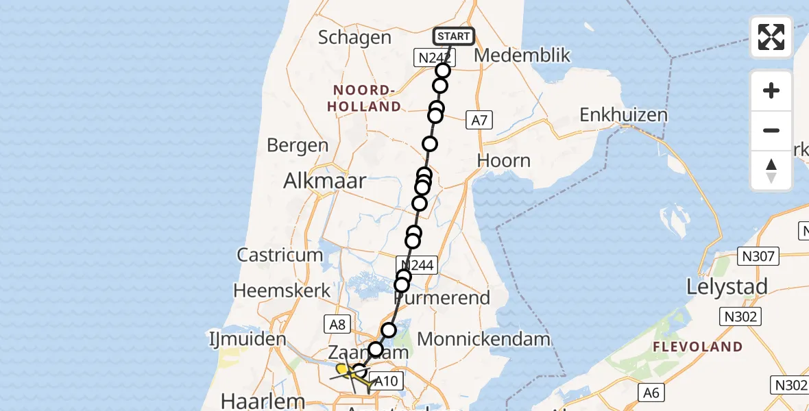 Routekaart van de vlucht: Lifeliner 1 naar Amsterdam Heliport