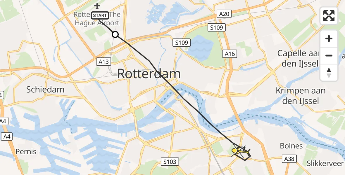 Routekaart van de vlucht: Lifeliner 2 naar Rotterdam