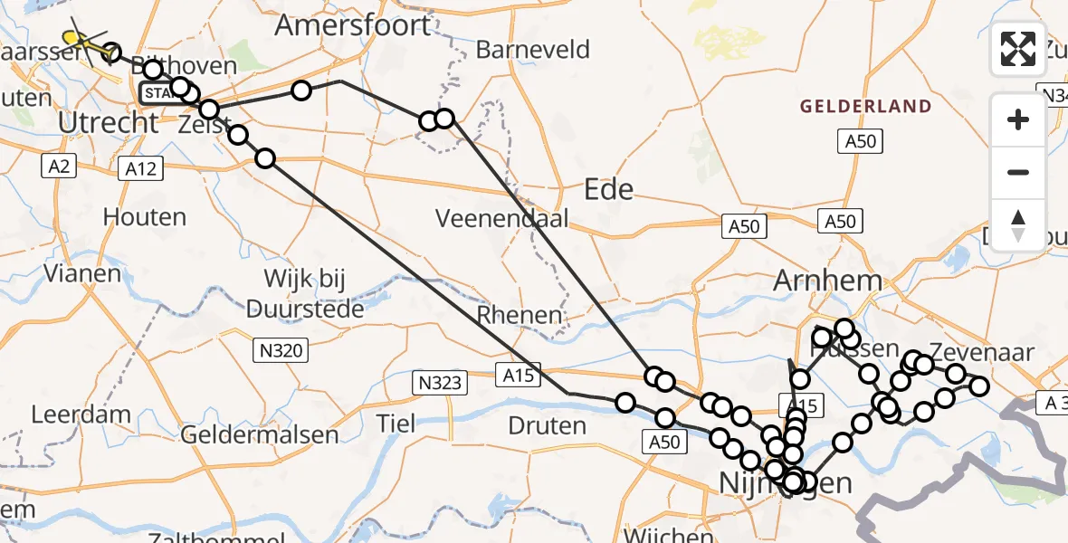 Routekaart van de vlucht: Politieheli naar Tienhoven