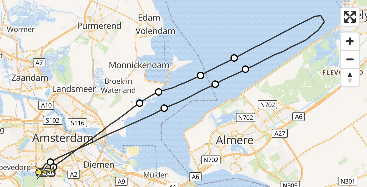 Routekaart van de vlucht: Lifeliner 1 naar VU Medisch Centrum Amsterdam
