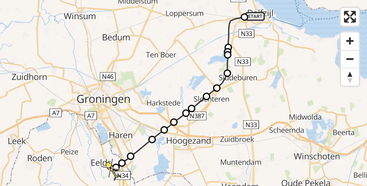 Routekaart van de vlucht: Lifeliner 4 naar Groningen Airport Eelde