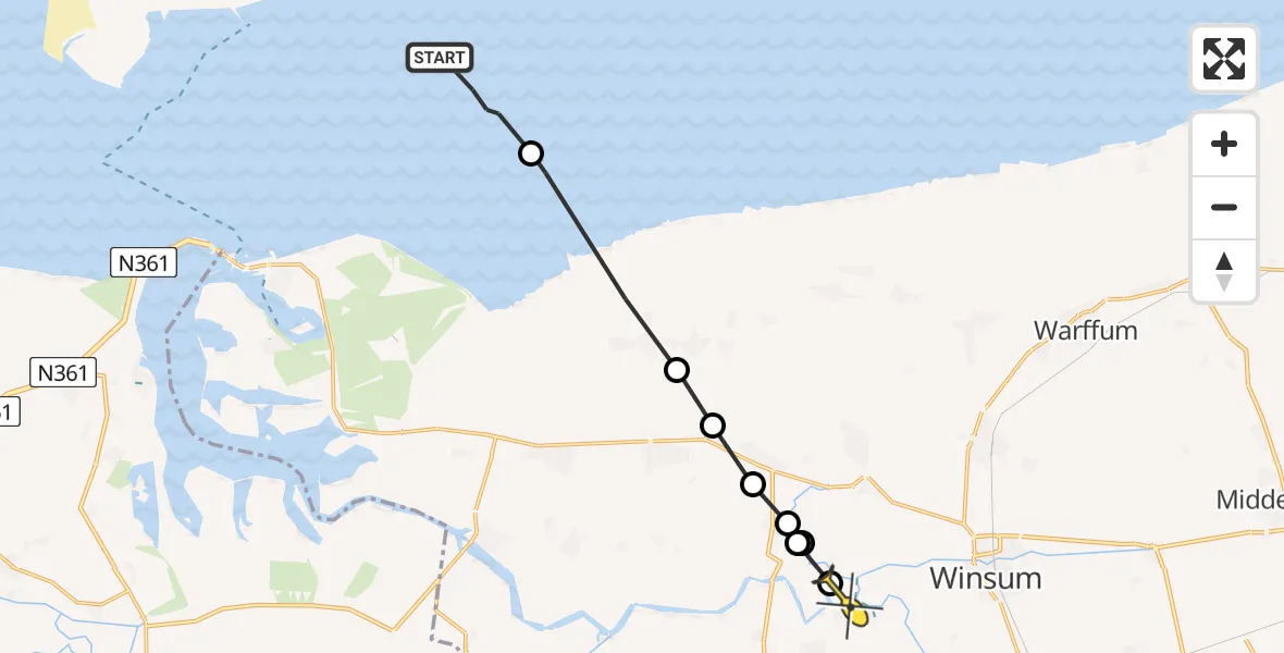 Routekaart van de vlucht: Ambulanceheli naar Ezinge