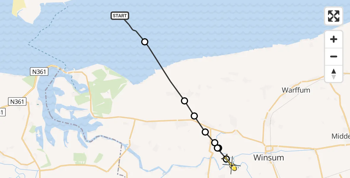 Routekaart van de vlucht: Ambulancehelikopter naar Ezinge