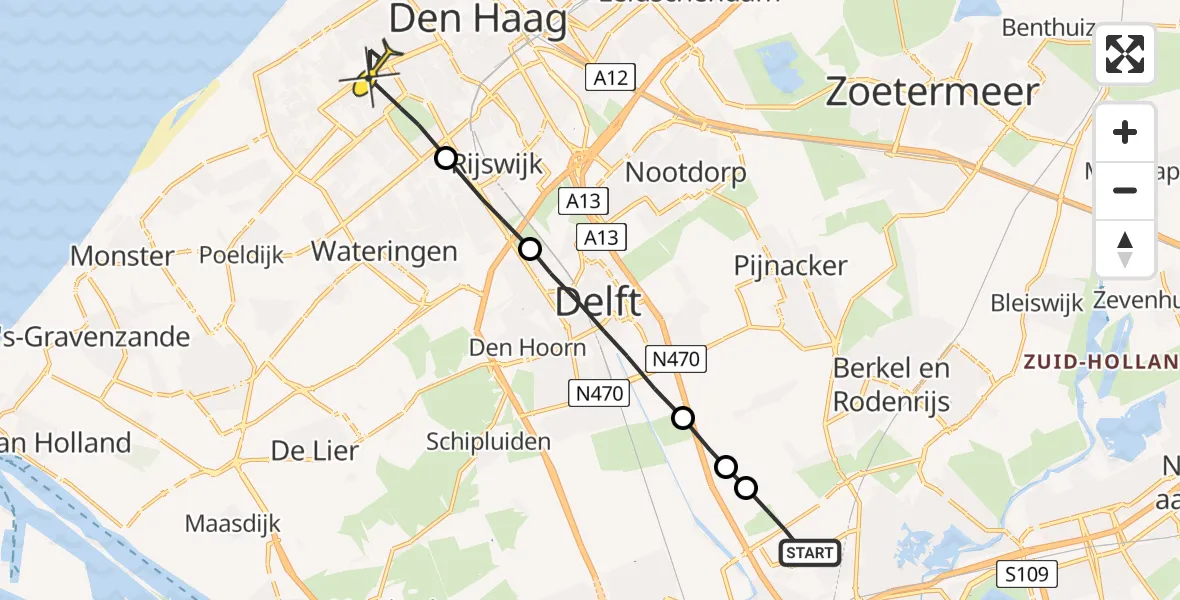 Routekaart van de vlucht: Lifeliner 2 naar Den Haag