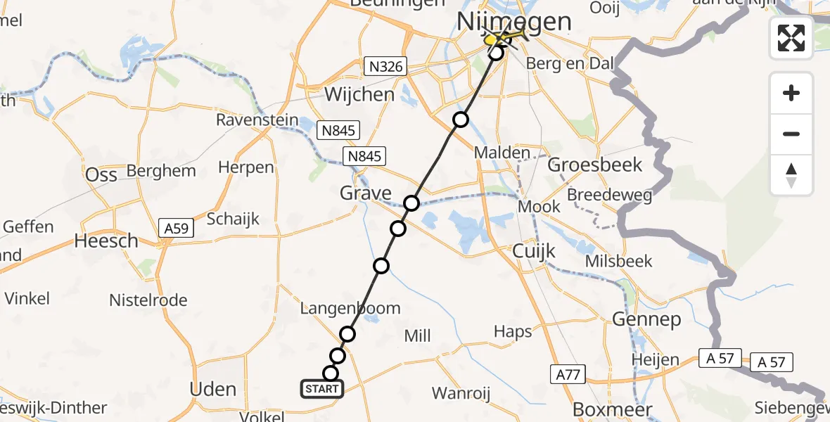 Routekaart van de vlucht: Lifeliner 3 naar Nijmegen