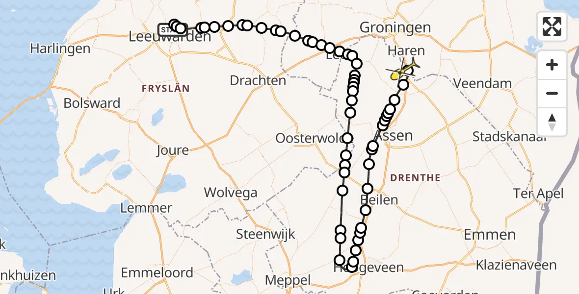 Routekaart van de vlucht: Lifeliner 4 naar Eelde