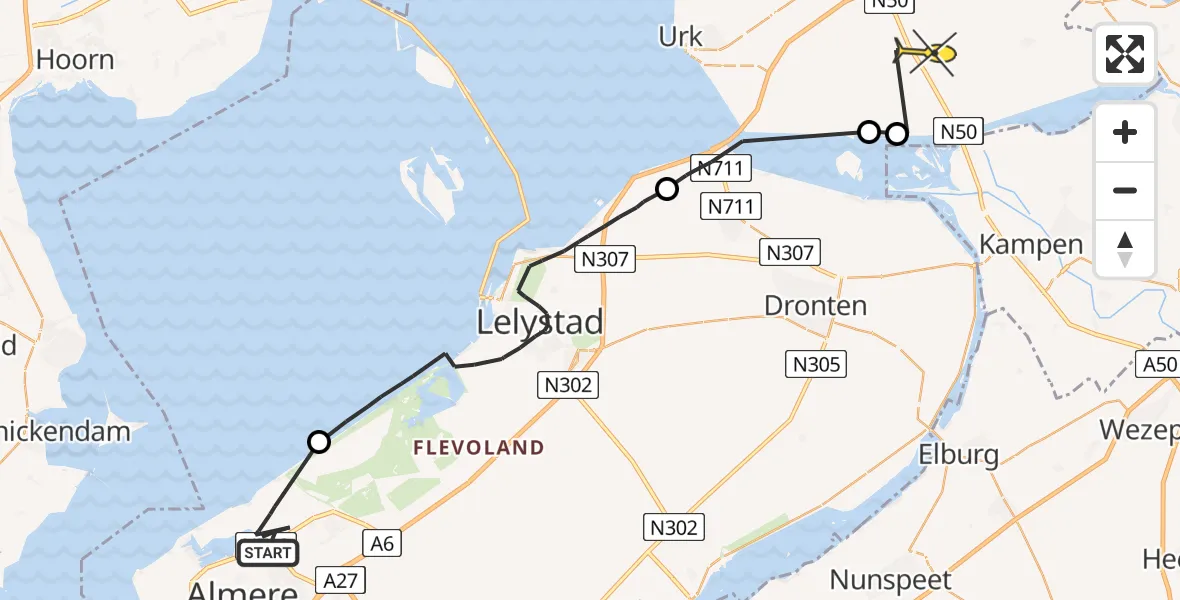 Routekaart van de vlucht: Politieheli naar Ens