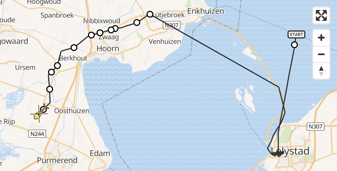 Routekaart van de vlucht: Politiehelikopter naar Middenbeemster