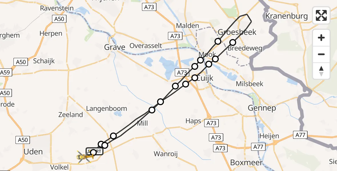 Vluchtroute Traumahelikopter Vliegbasis Volkel - Vliegbasis Volkel, 20 juli 2022, 20:13