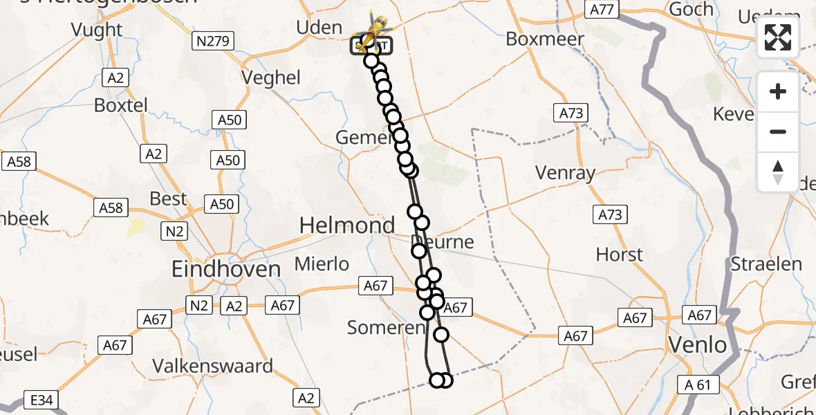 Vluchtroute Traumahelikopter Vliegbasis Volkel - Vliegbasis Volkel, 20 juli 2022, 20:46