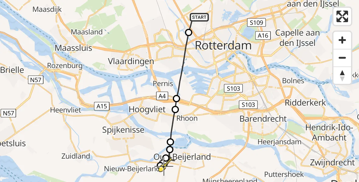 Routekaart van de vlucht: Lifeliner 2 naar Oud-Beijerland