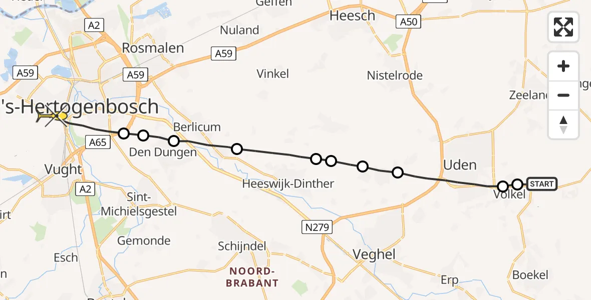 Routekaart van de vlucht: Lifeliner 3 naar 's-Hertogenbosch