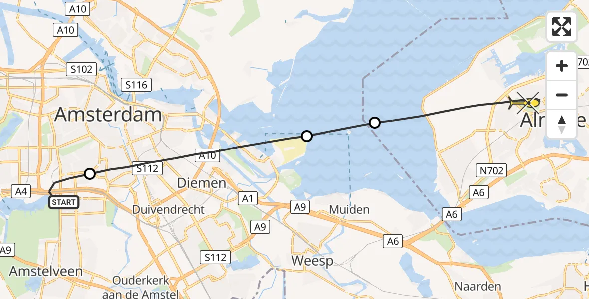 Routekaart van de vlucht: Lifeliner 1 naar Almere