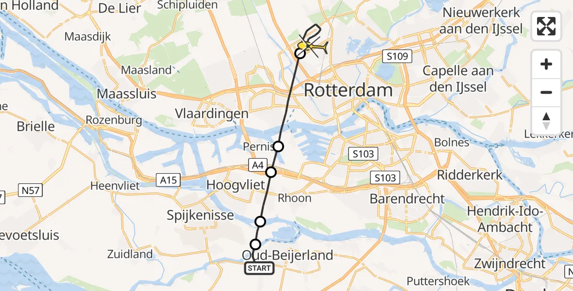 Routekaart van de vlucht: Lifeliner 2 naar Rotterdam The Hague Airport