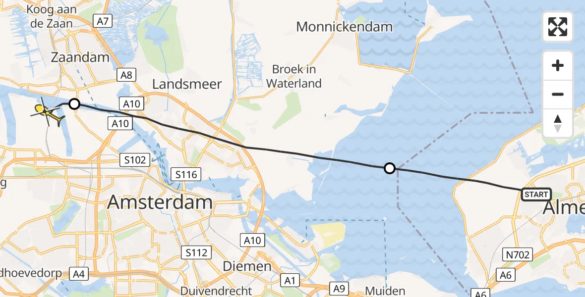 Routekaart van de vlucht: Lifeliner 1 naar Amsterdam Heliport