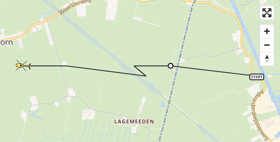 Routekaart van de vlucht: Ambulancehelikopter naar Den Horn