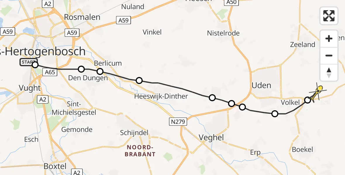 Routekaart van de vlucht: Lifeliner 3 naar Vliegbasis Volkel