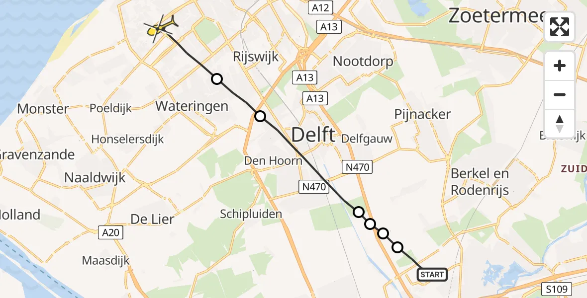 Routekaart van de vlucht: Lifeliner 2 naar Den Haag