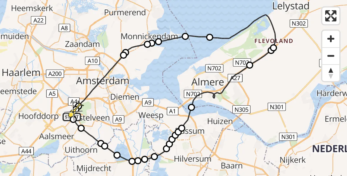 Routekaart van de vlucht: Politieheli naar Schiphol