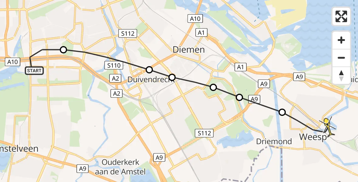 Routekaart van de vlucht: Lifeliner 1 naar Weesp