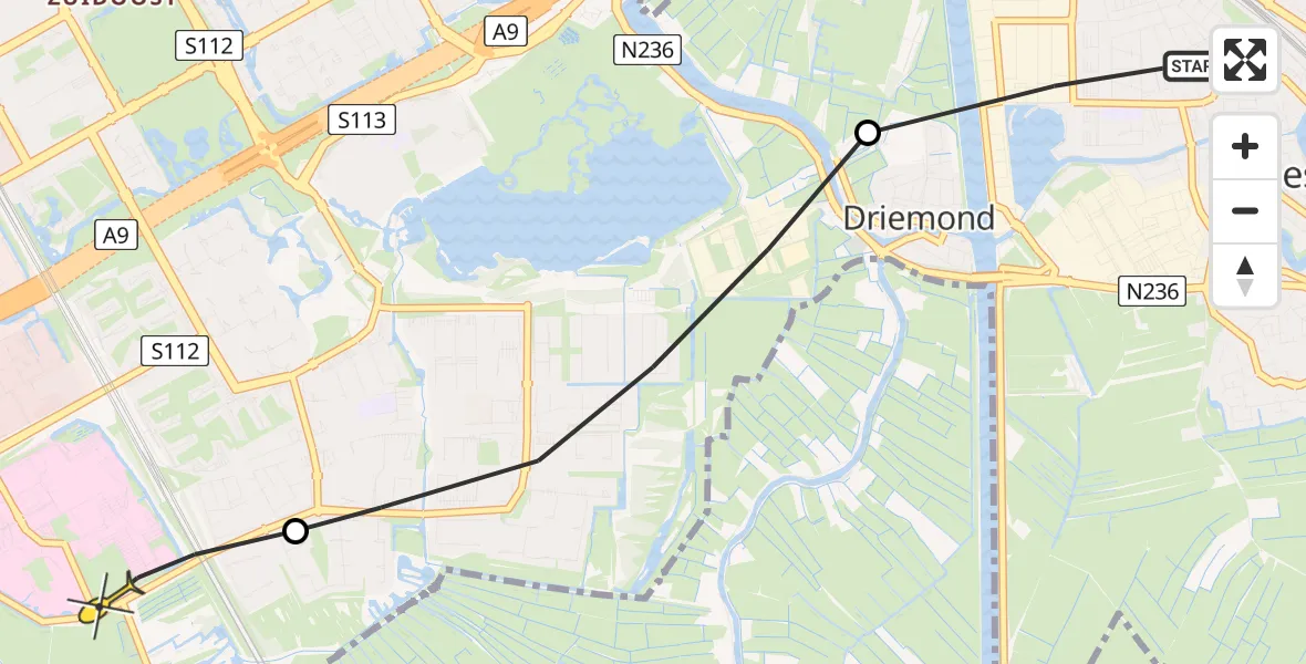 Routekaart van de vlucht: Lifeliner 1 naar Academisch Medisch Centrum (AMC)