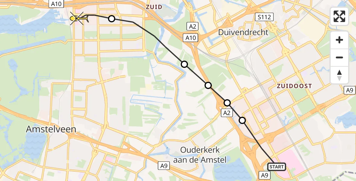 Routekaart van de vlucht: Lifeliner 1 naar VU Medisch Centrum Amsterdam