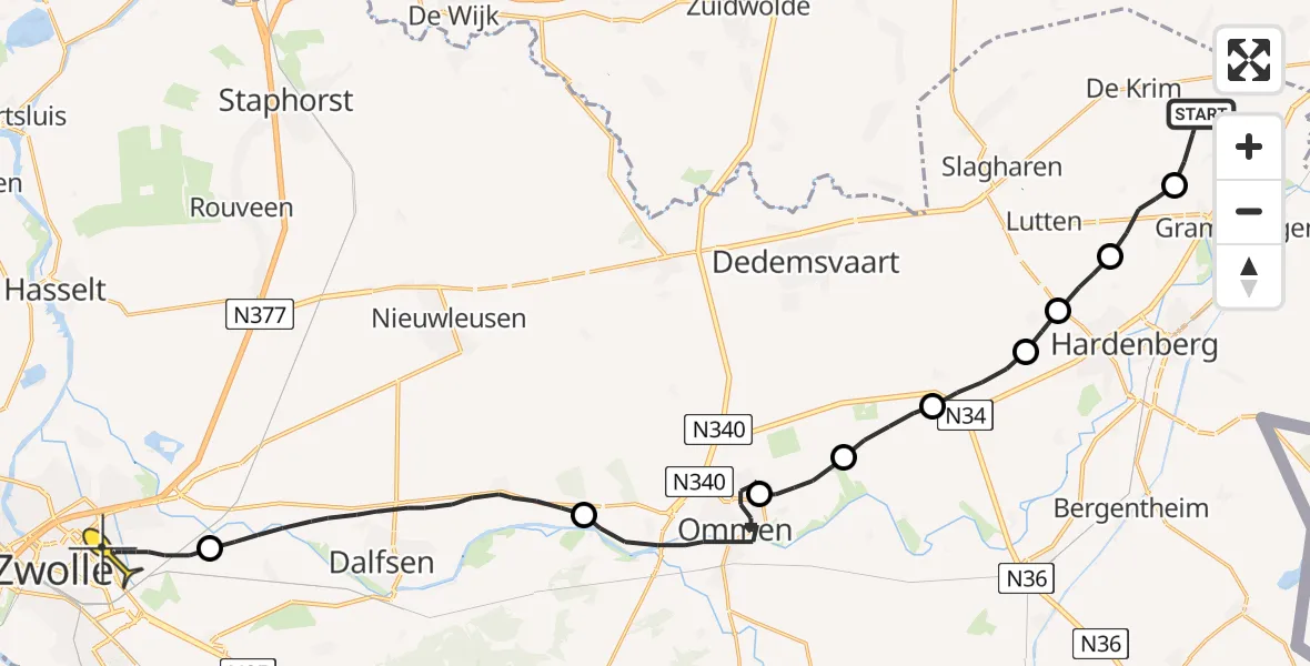 Routekaart van de vlucht: Lifeliner 4 naar Zwolle