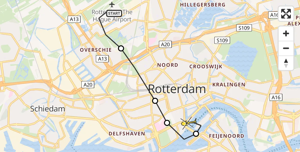 Routekaart van de vlucht: Lifeliner 2 naar Rotterdam