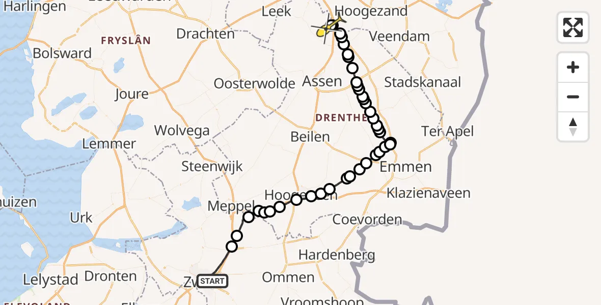 Routekaart van de vlucht: Lifeliner 4 naar Groningen Airport Eelde