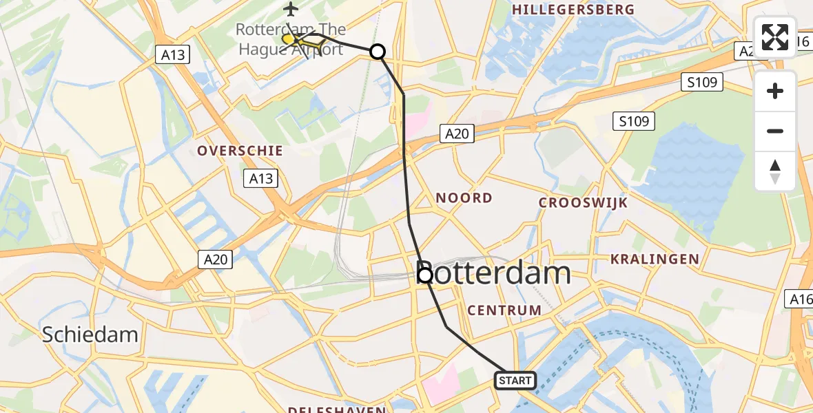 Routekaart van de vlucht: Lifeliner 2 naar Rotterdam The Hague Airport