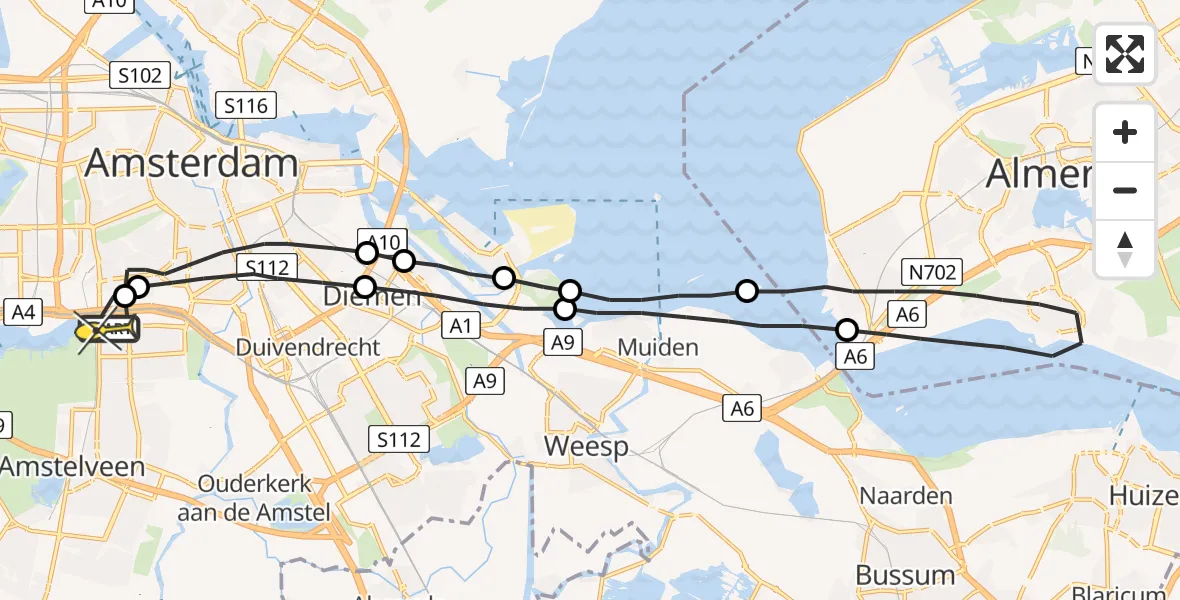 Routekaart van de vlucht: Lifeliner 1 naar VU Medisch Centrum Amsterdam