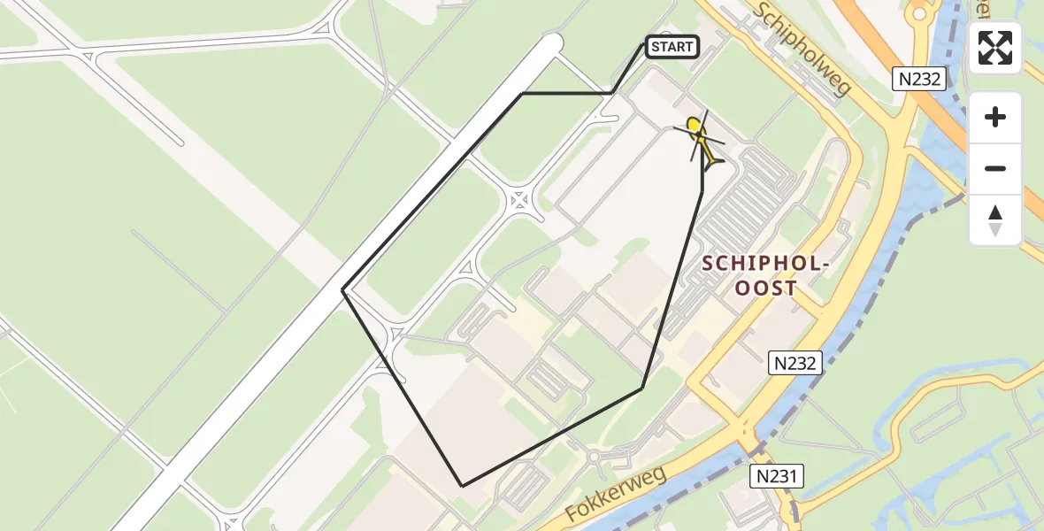 Vluchtroute Politiehelikopter van Schiphol naar Schiphol