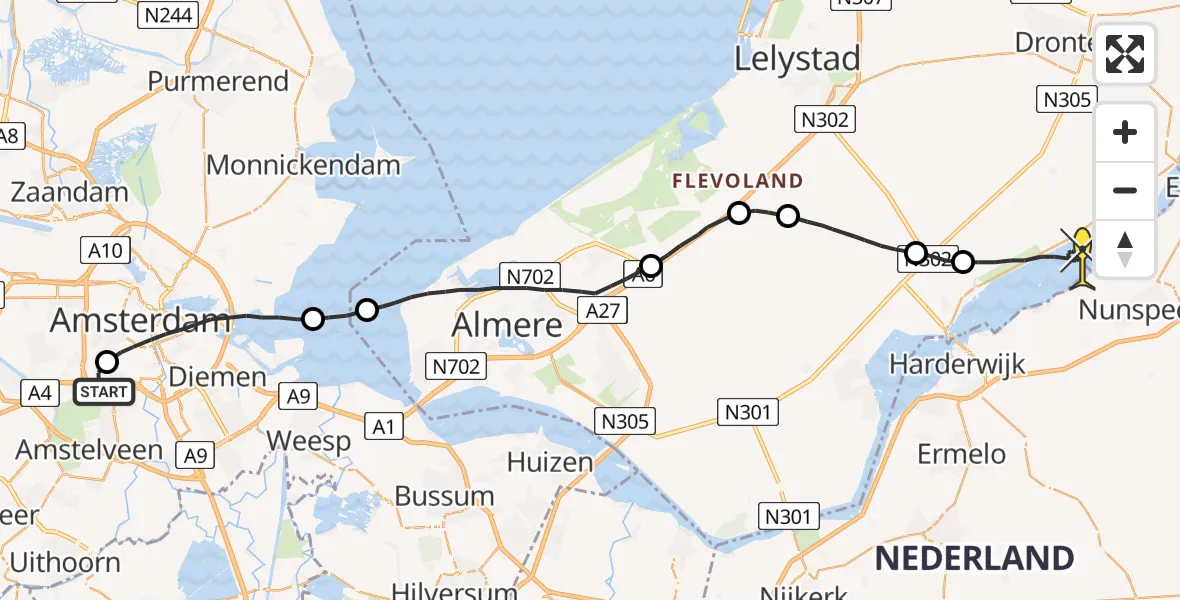 Routekaart van de vlucht: Lifeliner 1 naar Biddinghuizen