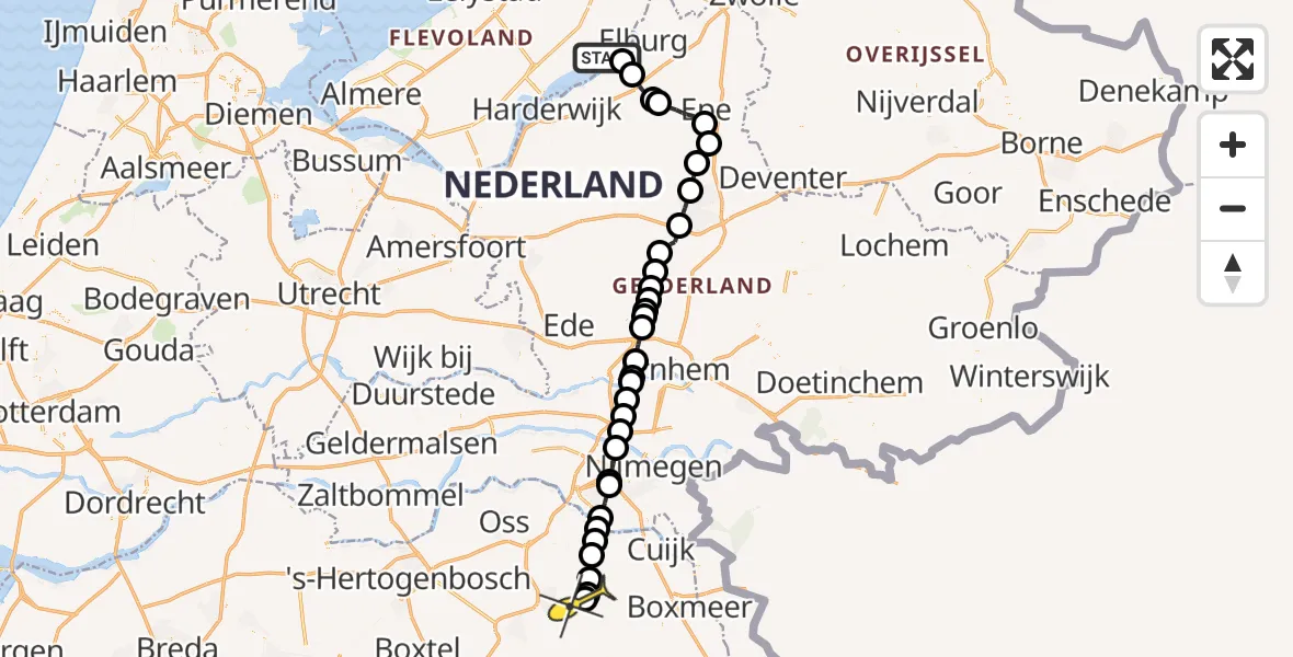 Routekaart van de vlucht: Lifeliner 3 naar Vliegbasis Volkel