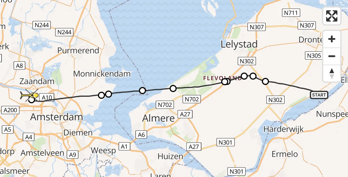 Routekaart van de vlucht: Lifeliner 1 naar Amsterdam Heliport