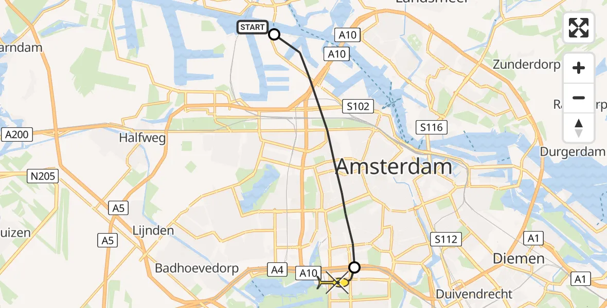 Routekaart van de vlucht: Lifeliner 1 naar VU Medisch Centrum Amsterdam
