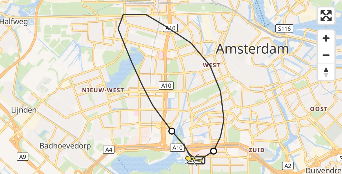 Routekaart van de vlucht: Lifeliner 1 naar VU Medisch Centrum Amsterdam