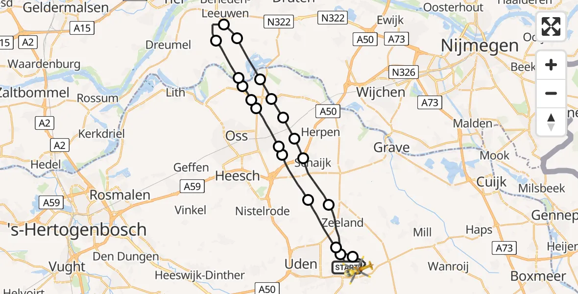 Vluchtroute Traumahelikopter Vliegbasis Volkel - Vliegbasis Volkel, 21 juli 2022, 15:31