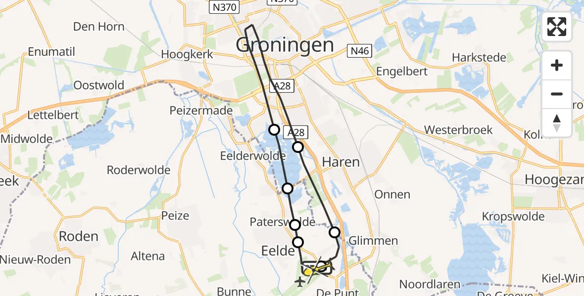 Routekaart van de vlucht: Lifeliner 4 naar Groningen Airport Eelde