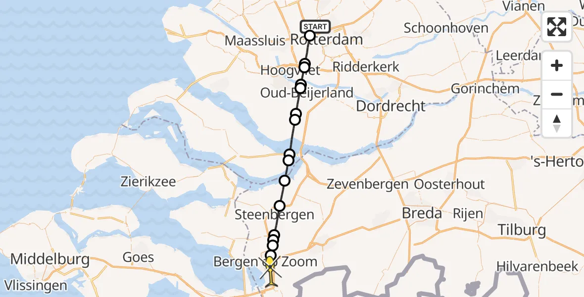 Routekaart van de vlucht: Lifeliner 2 naar Bergen op Zoom